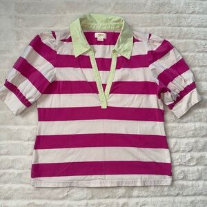 Anthropologie Mauve Womens Polo - Pink, White, and Light Green Size L